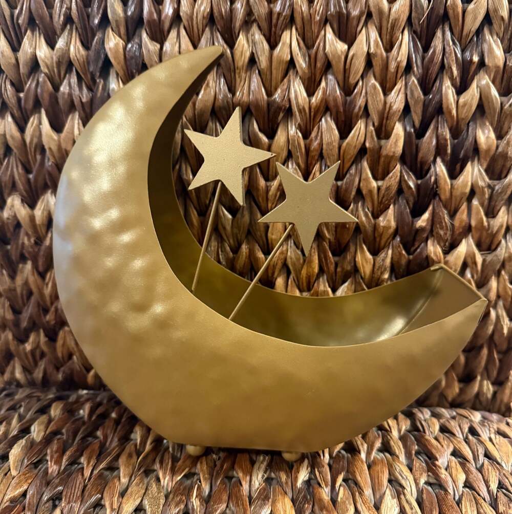 FTD "Over the Moon" Gold Hammered Metal Crescent Moon Planter with Star Picks